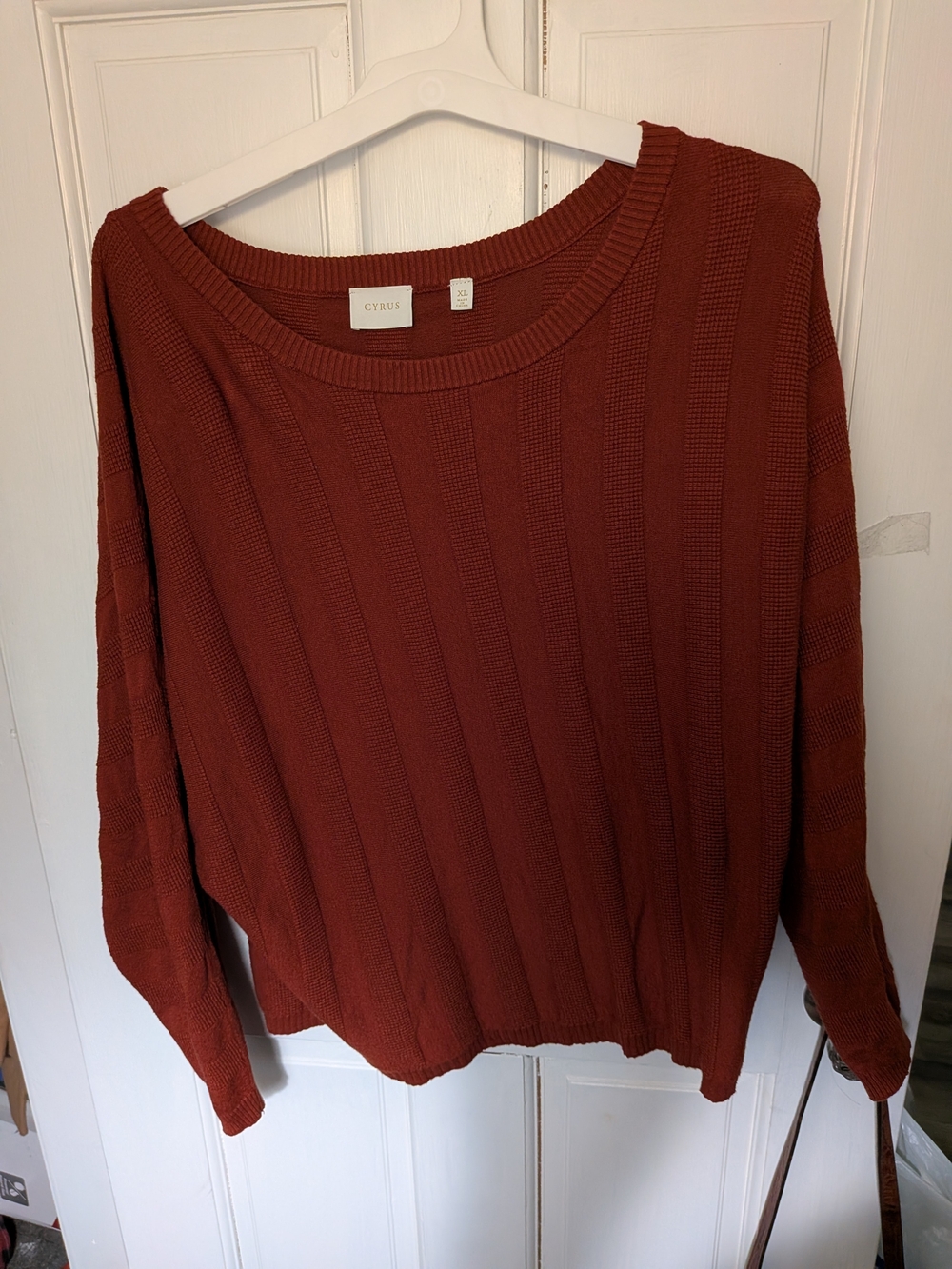 Cyrus Ribbed Crewneck Sweater in Rust Brown